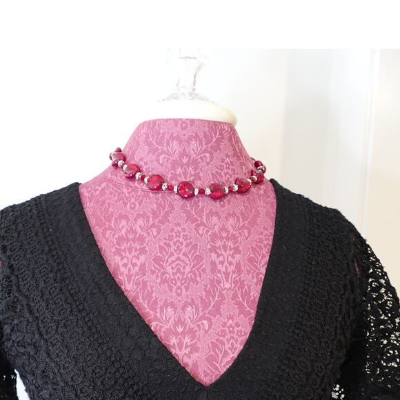 Stunning Ruby Red Necklace Set / Murano Glass/Sterling Silver/ Swarovski Set - Picture 8 of 10
